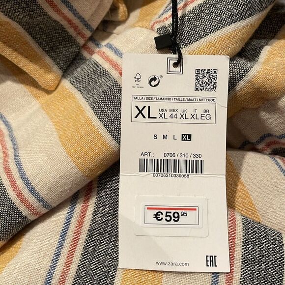 Zara Men’s Striped Beige Yellow Multicolored Structured Button Up Jacket Sz XL - Picture 13 of 15